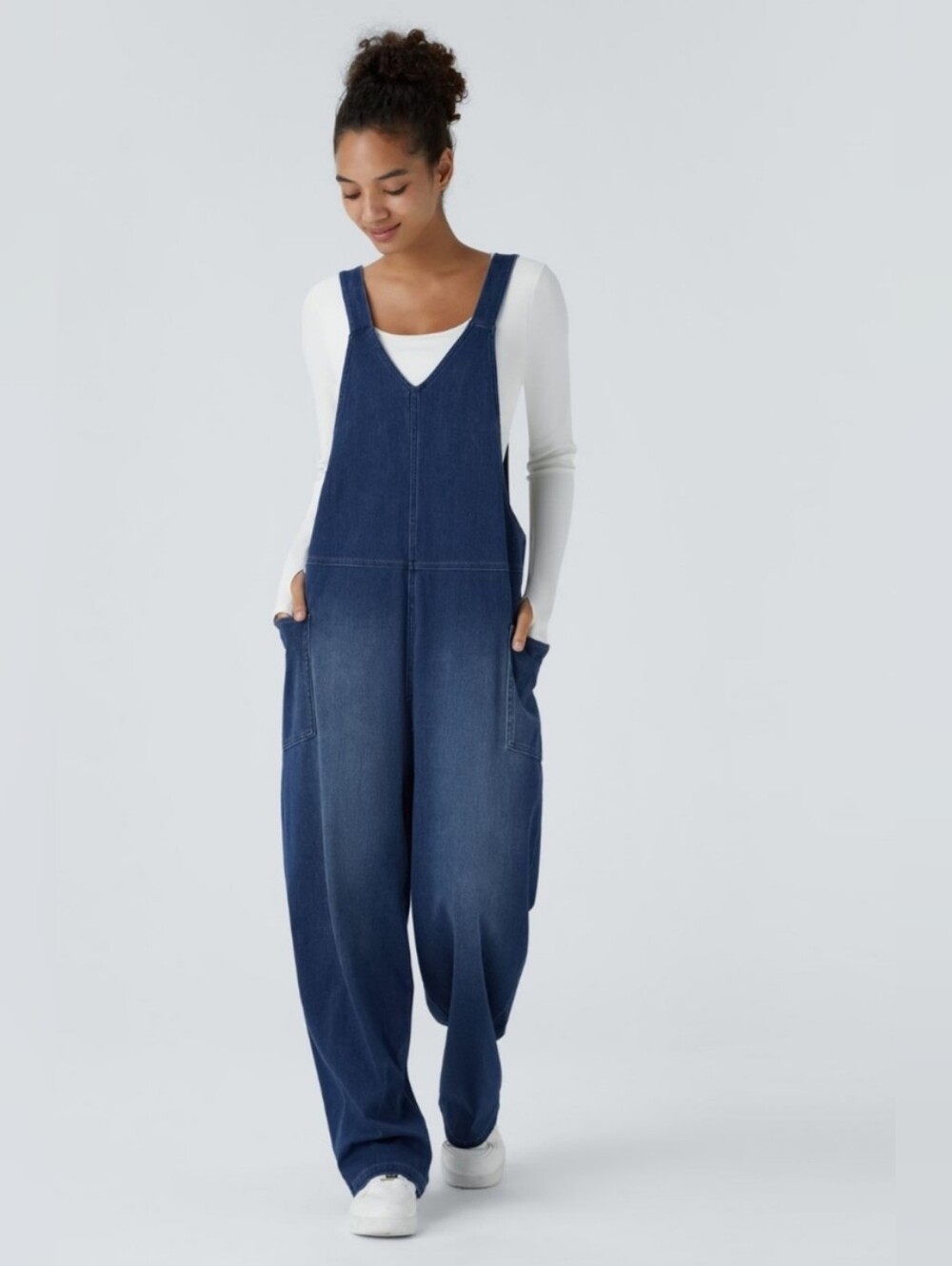 Halara Flex™ V Neck Pocket Washed Denim Casual Overalls size XL NWT